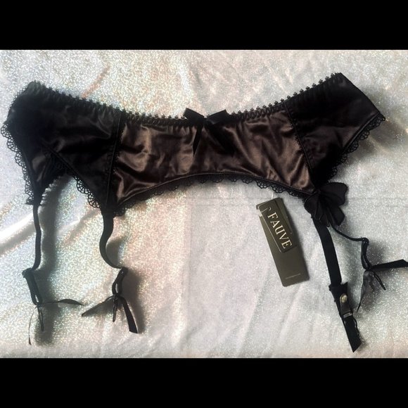 Fauve Chocolate Brown & Black Lacey Garter Belt w/ Bows Size Medium - NWT ! - Picture 1 of 13
